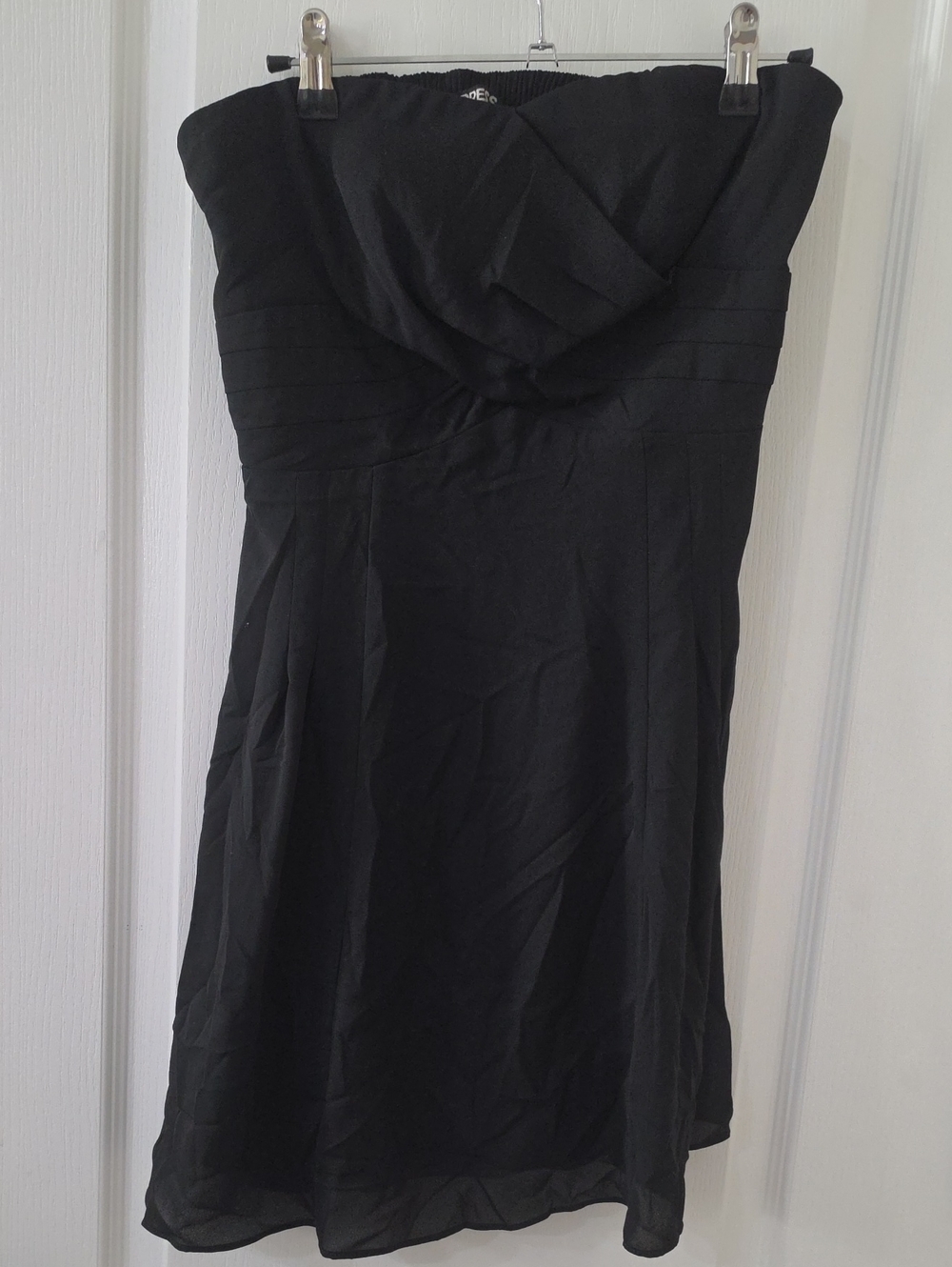 Express Strapless Black Evening Dress with Folded Bodice